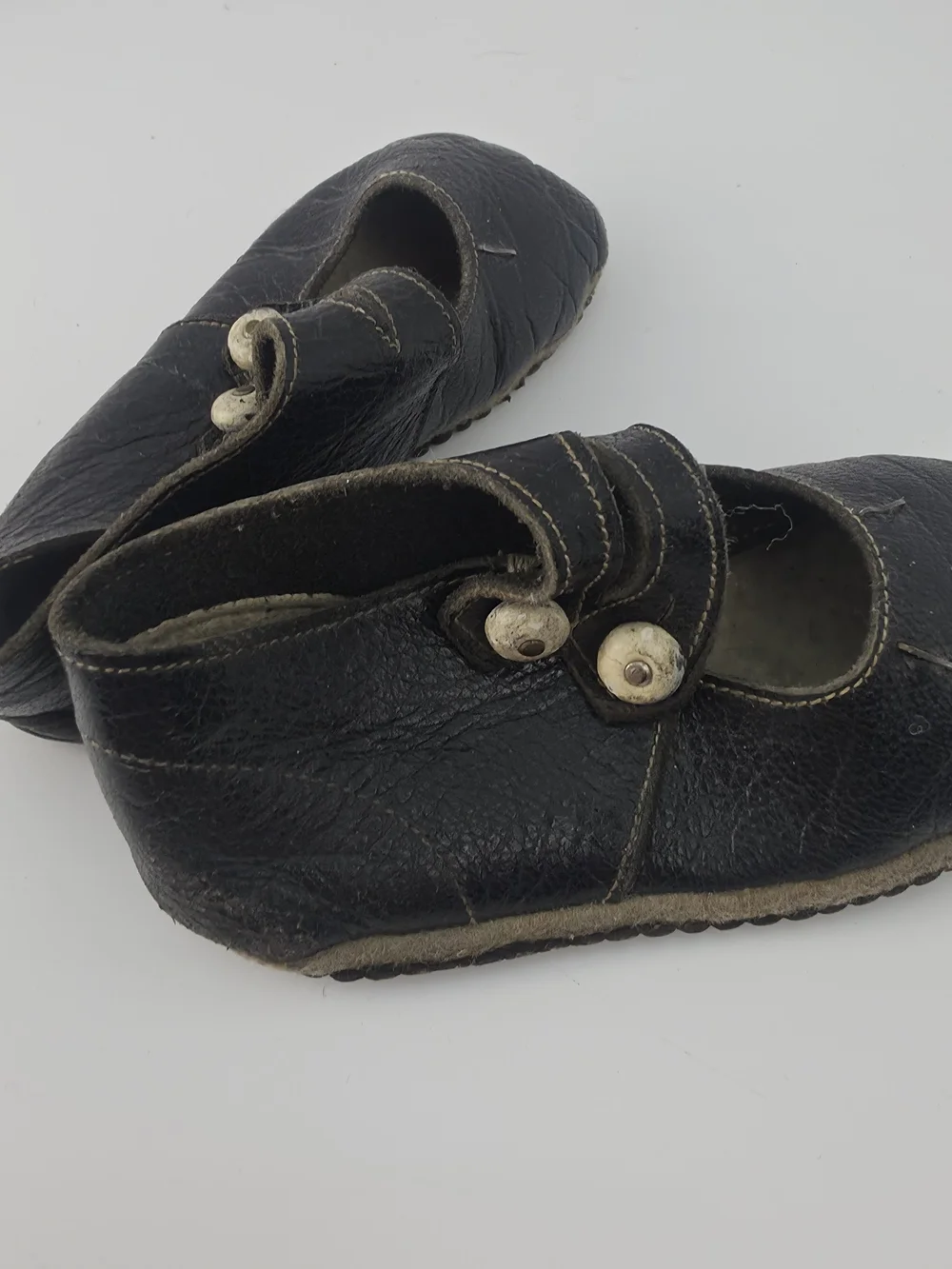 Antique 40s Baby Shoes Classic Black Soft Leather Mary Jane Kids Shoes
